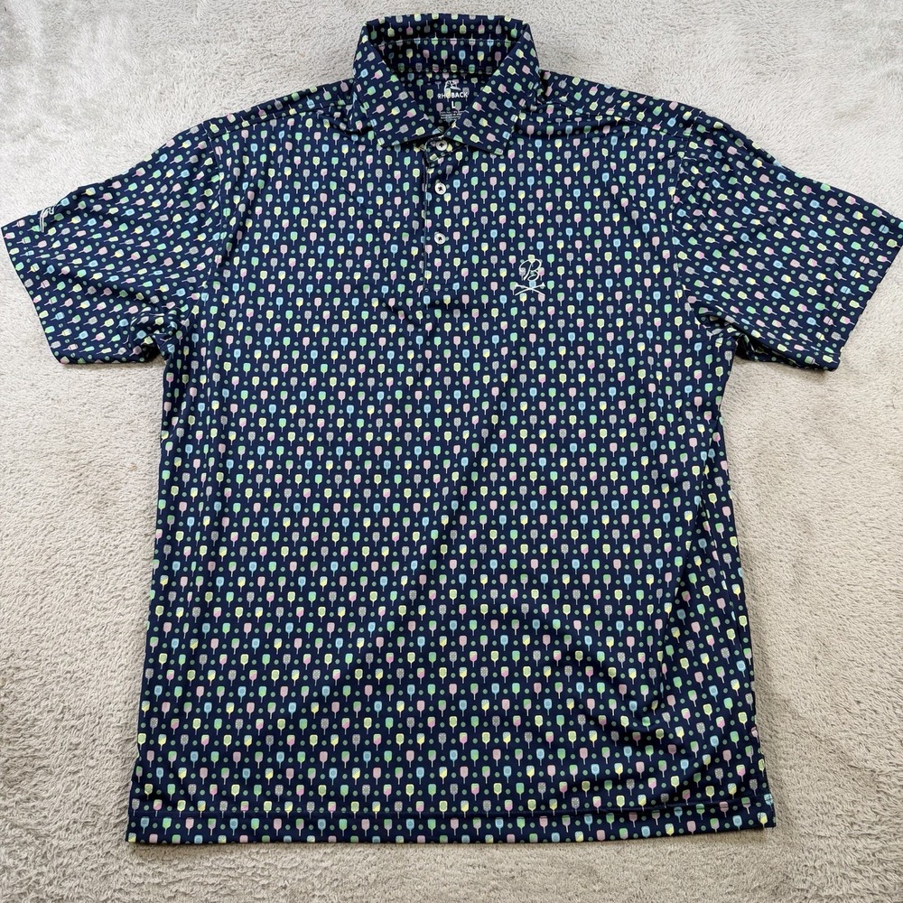 Rhoback Polo Shirt Mens Large Navy Barstool Sports Golf Pickleball Stretch